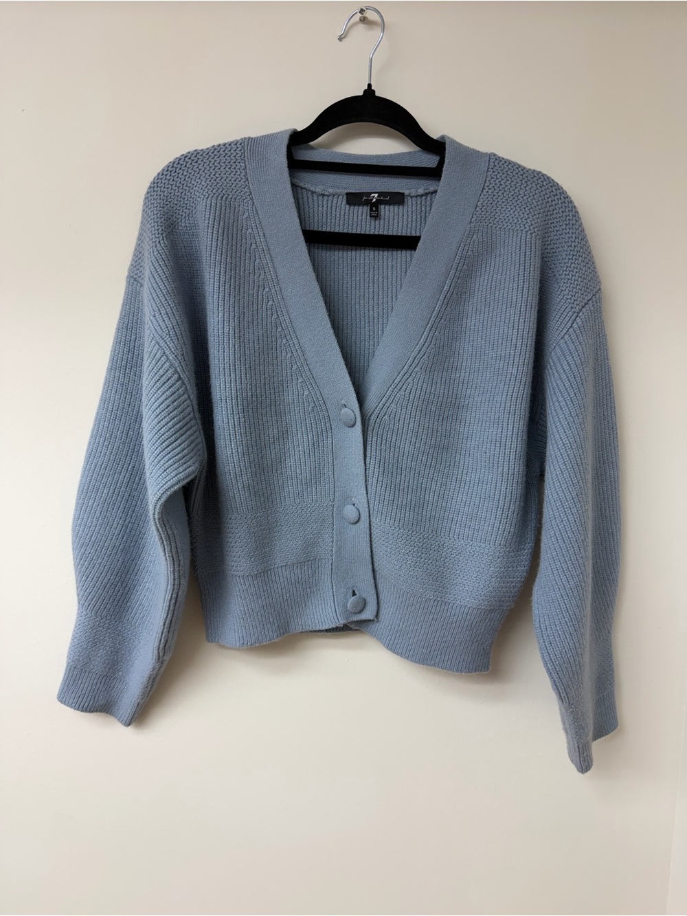 7 For All Mankind Blue Knit Button-Front V-Neck Cardigan Sweater Women S